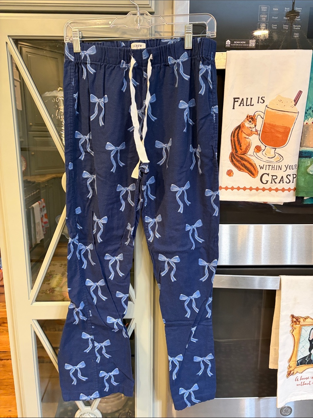 J. Crew Navy Flannel Pajama Pants with Light Blue Bow Print Small